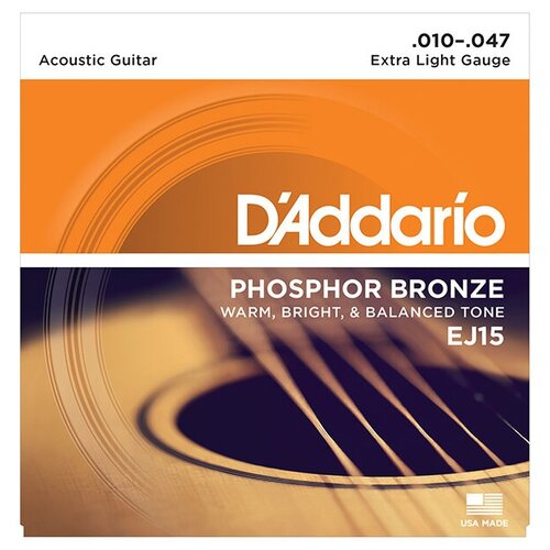 фото Набор струн для акустической гитары d'addario ej15 phosphor bronze exstra light 10-47
