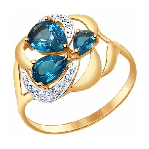 Кольцо Diamant online, красное золото, 585 проба, фианит, топаз, размер 18.5, голубой