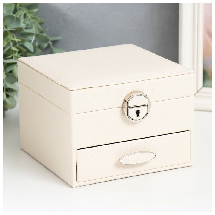 фото Шкатулка кожзам для украшений "Белые облака" 16х16х11,8 см 9382703