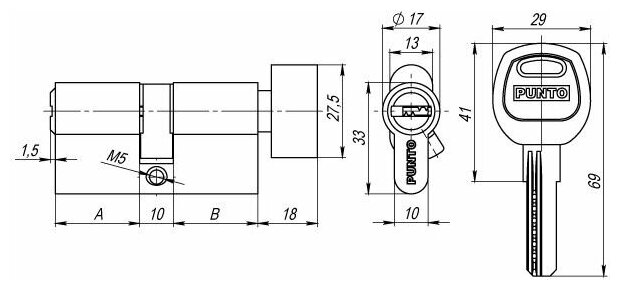 Цилиндровый механизм PUNTO (A202/70) A2002Knob70(30+10+30) с вертушкой SN никель - фотография № 3