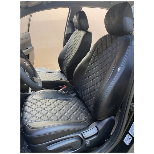 Автомобильные чехлы в машину на сиденья Шкода Октавия А5 Ромб 3D авточехлы Skoda Octavia A5 спинка 6040 черн 14000₽