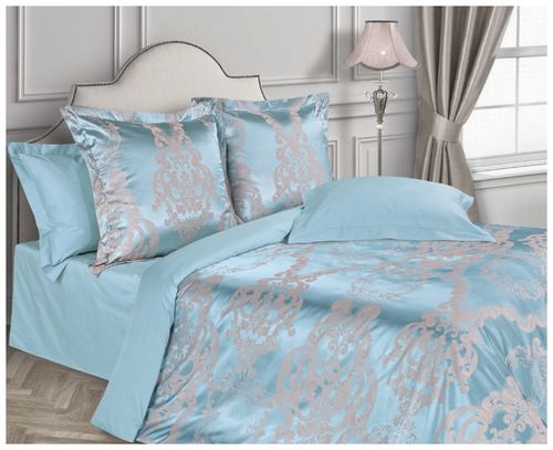 Комплект постельного белья ECOTEX Эстетика Франческа, семейное, сатин-жаккард, голубой