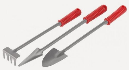 Изображение товара Набор садовых инструментов Grinda для ухода за комнатными растениями: Совок посадочный широкий, совок посадочный, грабельки, 3 предмета