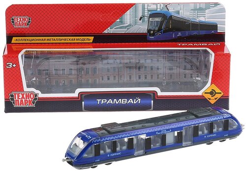 Модель Метрополитен Трамвай 16,5 см синяя металл Технопарк 1079WB-BU