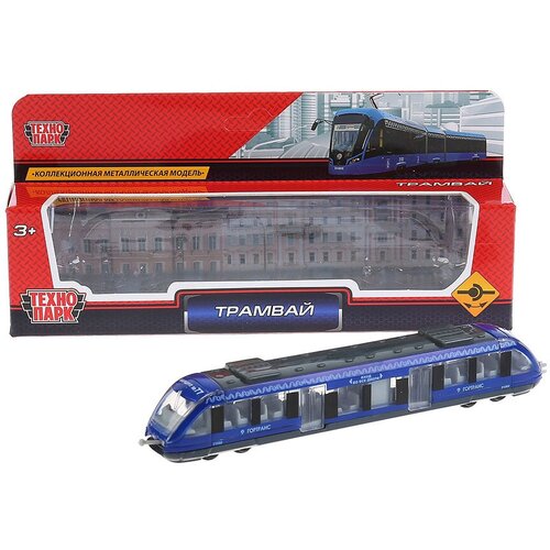Модель Метрополитен Трамвай 16,5 см синяя металл Технопарк 1079WB-BU