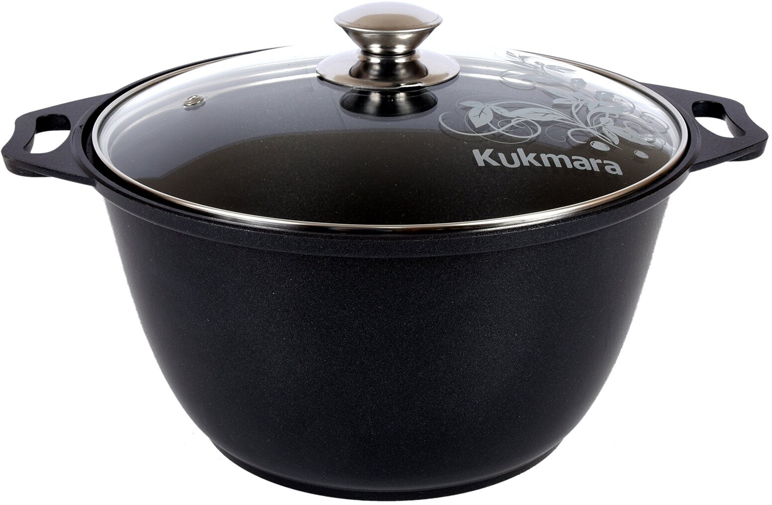 Кастрюля Kukmara 4 л с антипригарным покрытием, литой алюминий, стеклянная крышка 24см, черная, к41а