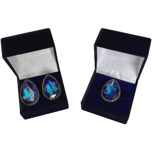 Комплект серьги с кольцом Сапфир, INFINITE, подарок женщине/коллеге/начальнице