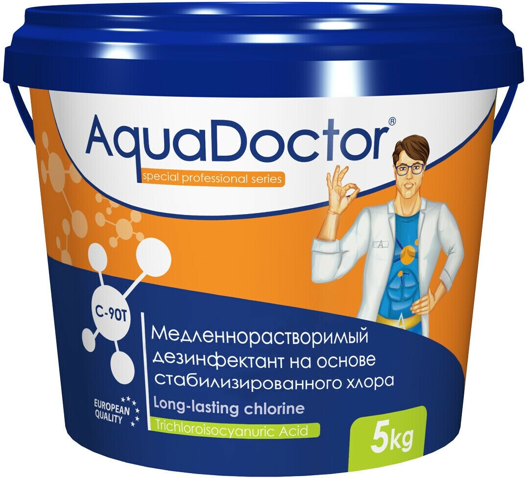 Дезинфектант для бассейна на основе хлора длительного действия AquaDoctor C-90T (5 кг)