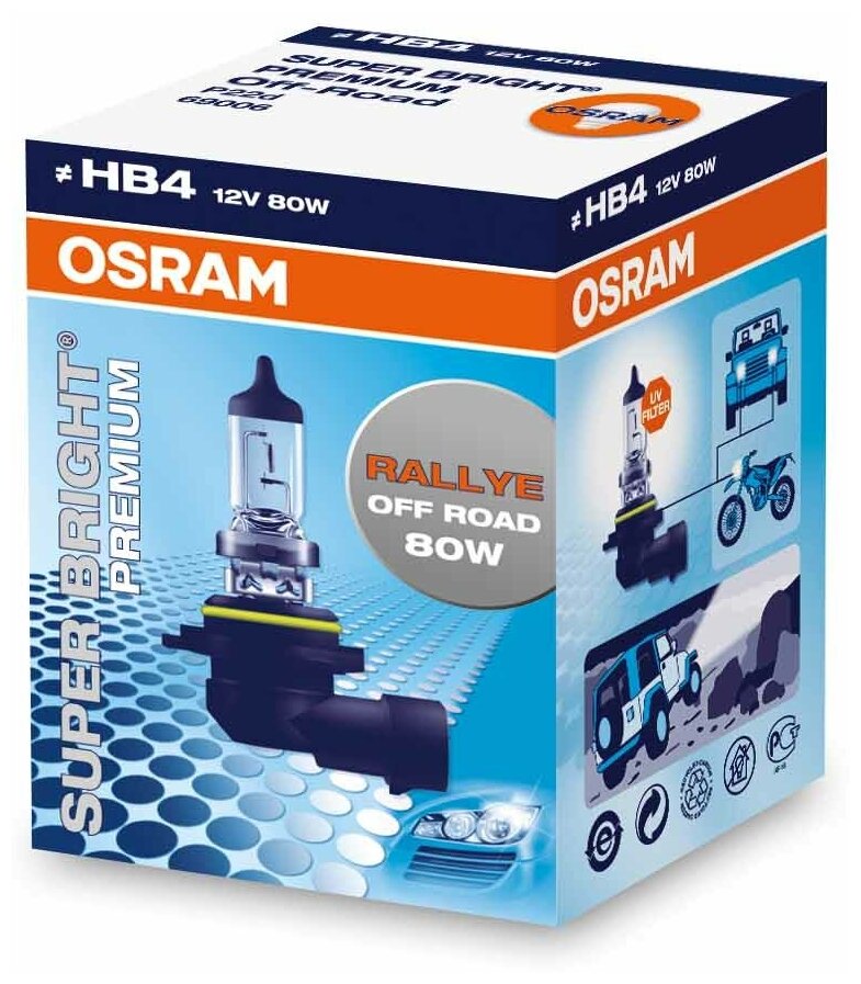 Лампа автомобильная галогенная OSRAM Super Bright Premium 69006SBP HB4 12V 80W P22d 1 шт.