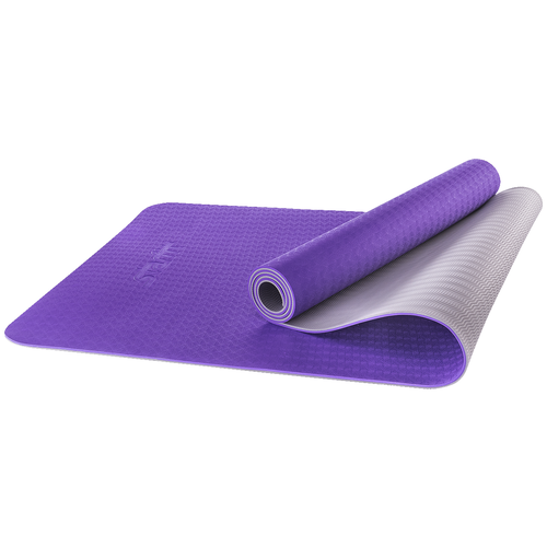 фото Коврик для йоги starfit fm-201, 173х61х0.5 см фиолетовый/серый однотонный