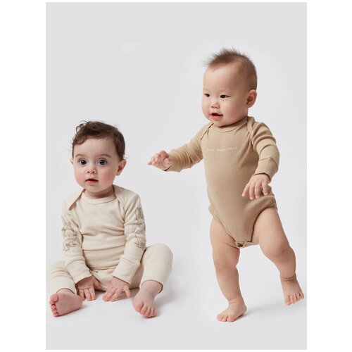 фото "90096, боди с длинным рукавом happy baby, набор 2 шт., beige&milky, 80"