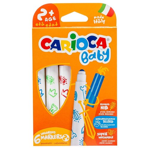 Набор фломастеров 6 цветов Carioca Baby (линия 3мм, смываемые, утолщенные) картонная упаковка (42813), 24 уп.