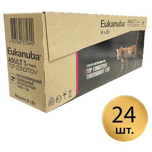 Корм для кошек Eukanuba Adult Top Condition влажный рацион с лососем в соусе, 85гр. (24шт.)