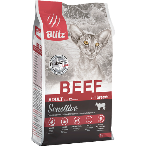 blitz adult beef Blitz Sensitive Говядина сухой корм для взрослых кошек, 2000г