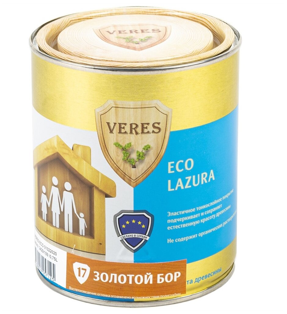 Водозащитная пропитка VERES Eco Lazura, 0.75 л, №17 Золотой бор