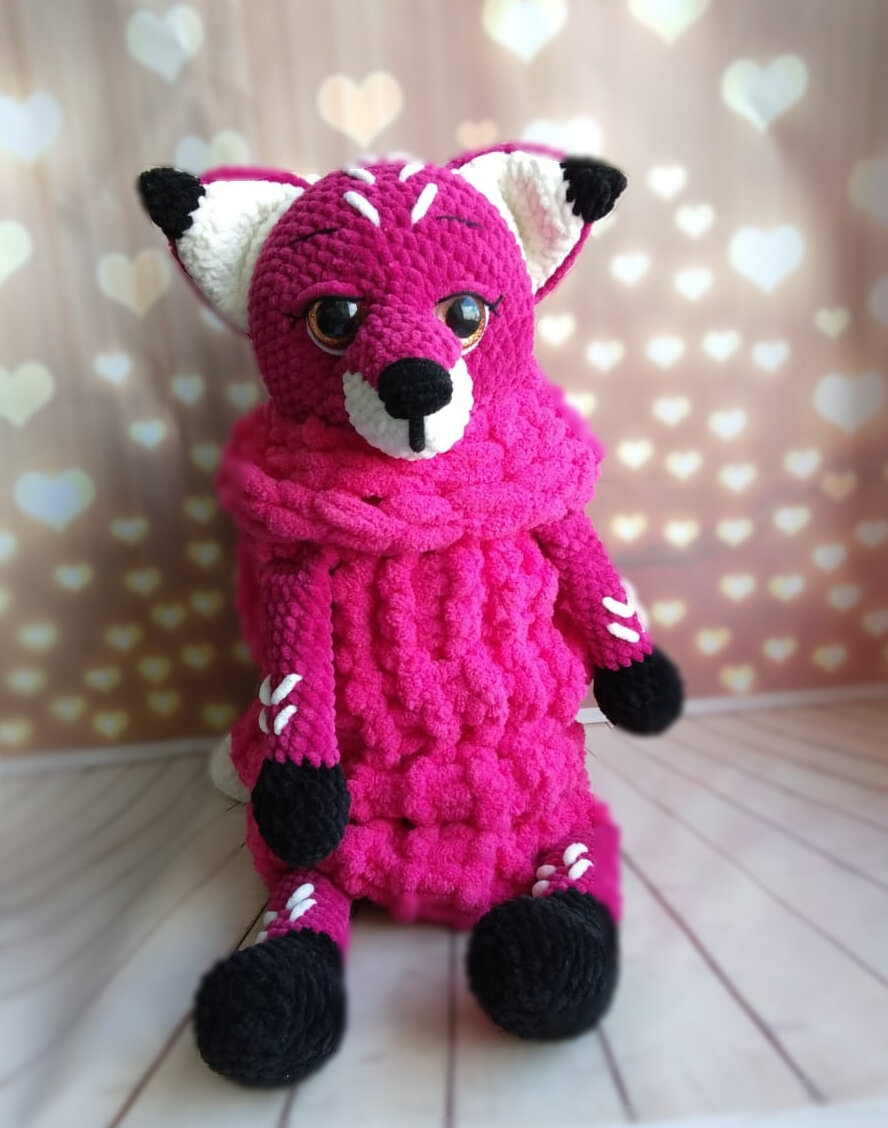Мягкая плюшевая игрушка-пижамница лиса, розовая. Мешочек для хранения детской пижамы. Новогодний мешочек для сладкого подарка