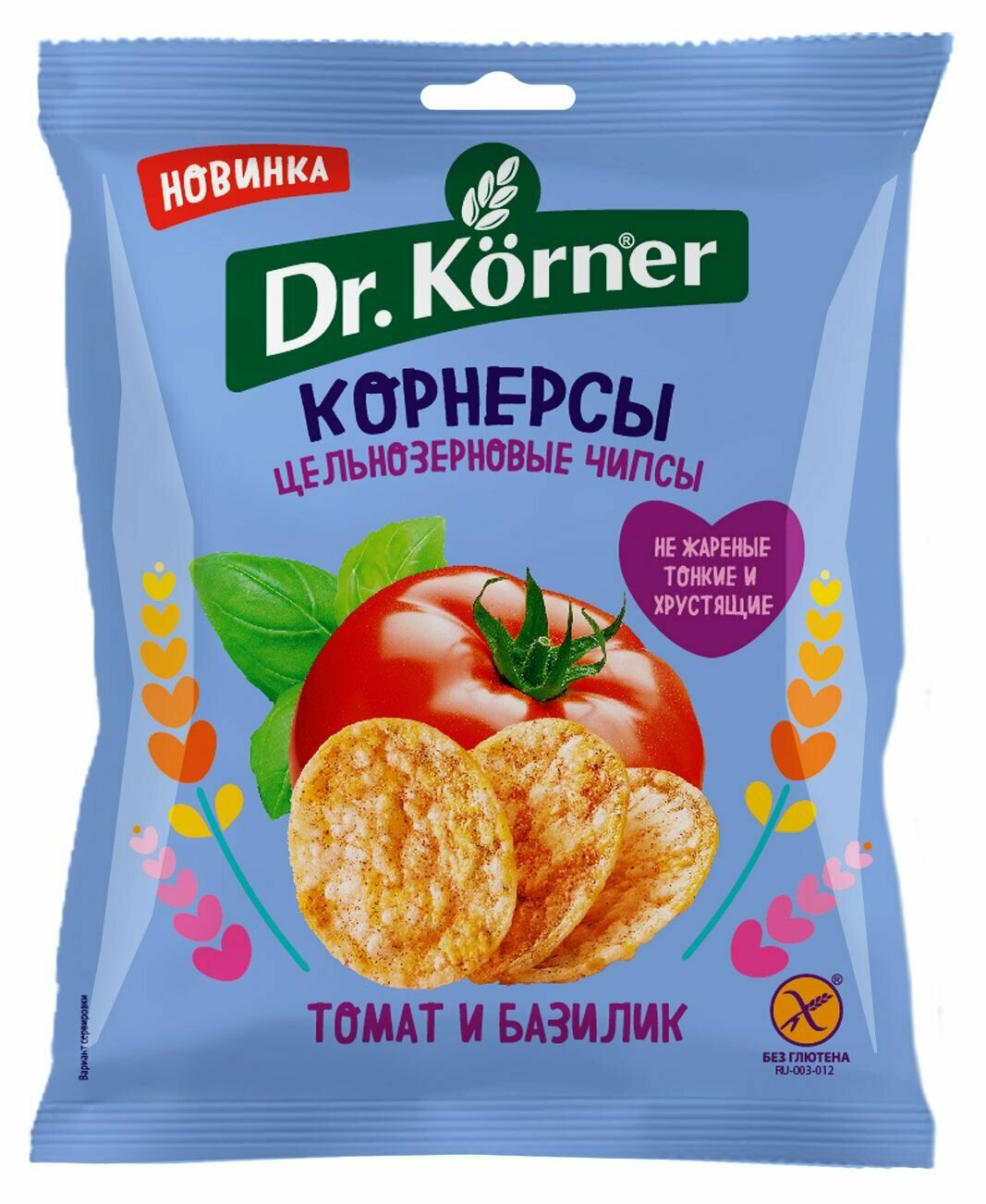 Чипсы Dr.Korner Корнерсы кукурузно-рисовые с томатом и базиликом, 50 г, 6 шт