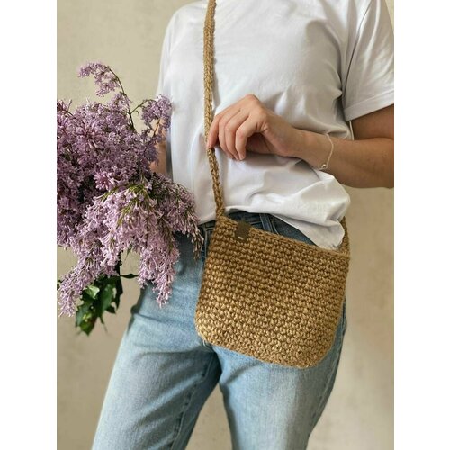 фото Сумка клатч , фактура вязаная, плетеная, золотой, бежевый нет бренда