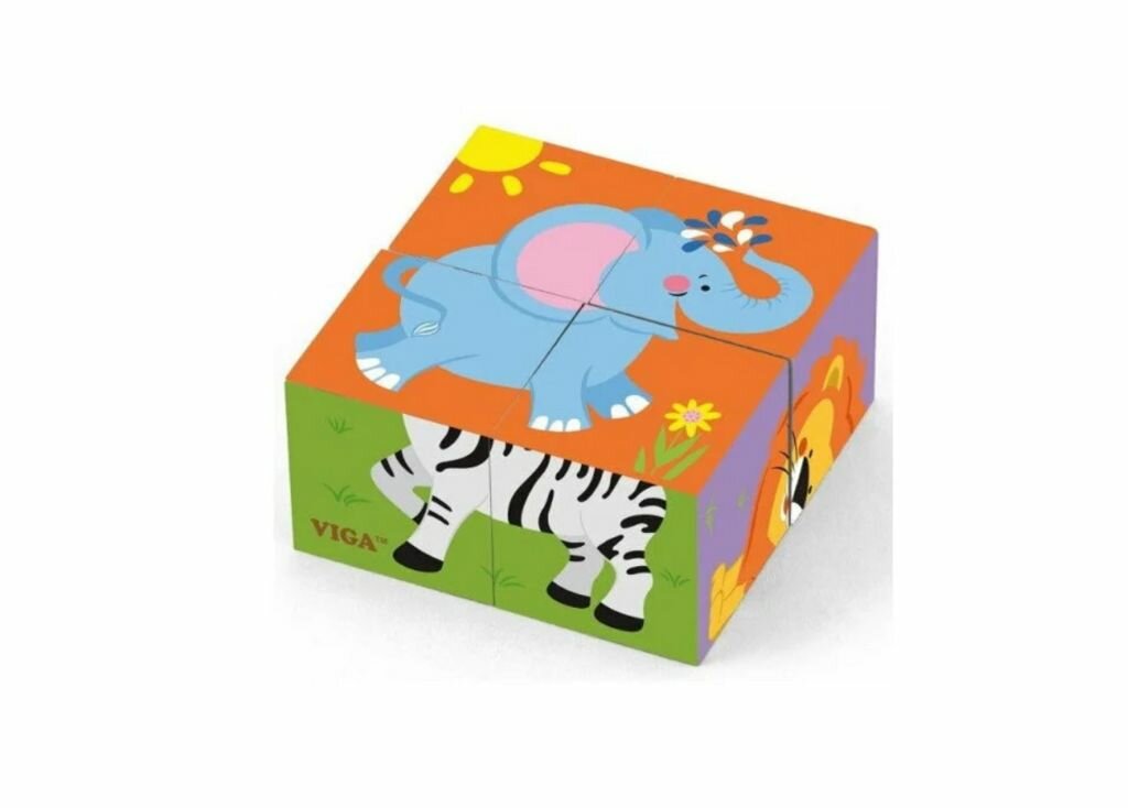 Кубики "Дикие животные" (4 штуки) в коробке