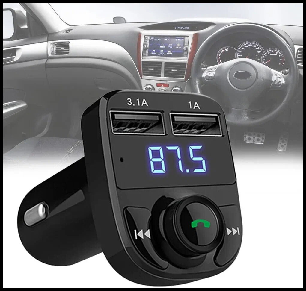 FM-трансмиттер с технологией Bluetooth, автомобильное зарядное устройство, Модулятор с LCD дисплеем высокой четкости, FM модулятор автомобильный / Черный