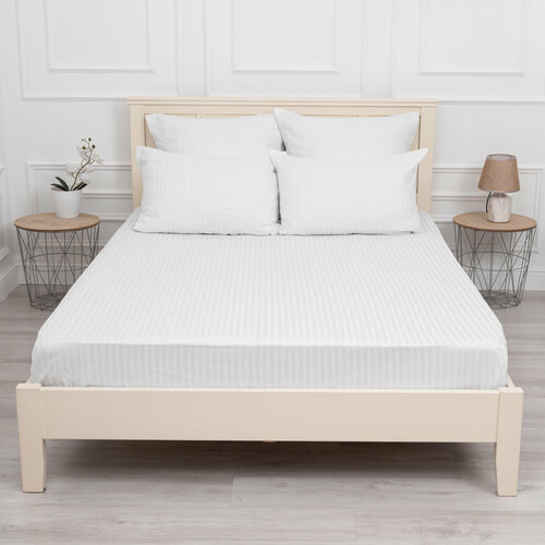 Простыня на резинке страйп-сатин "Белый", 180*200см, хлопок 100%, полосы 1*1см белый