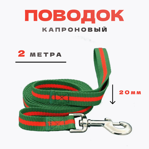 Поводок для собак myPet капроновый 20мм*2м (зеленый с красным) PLK202G