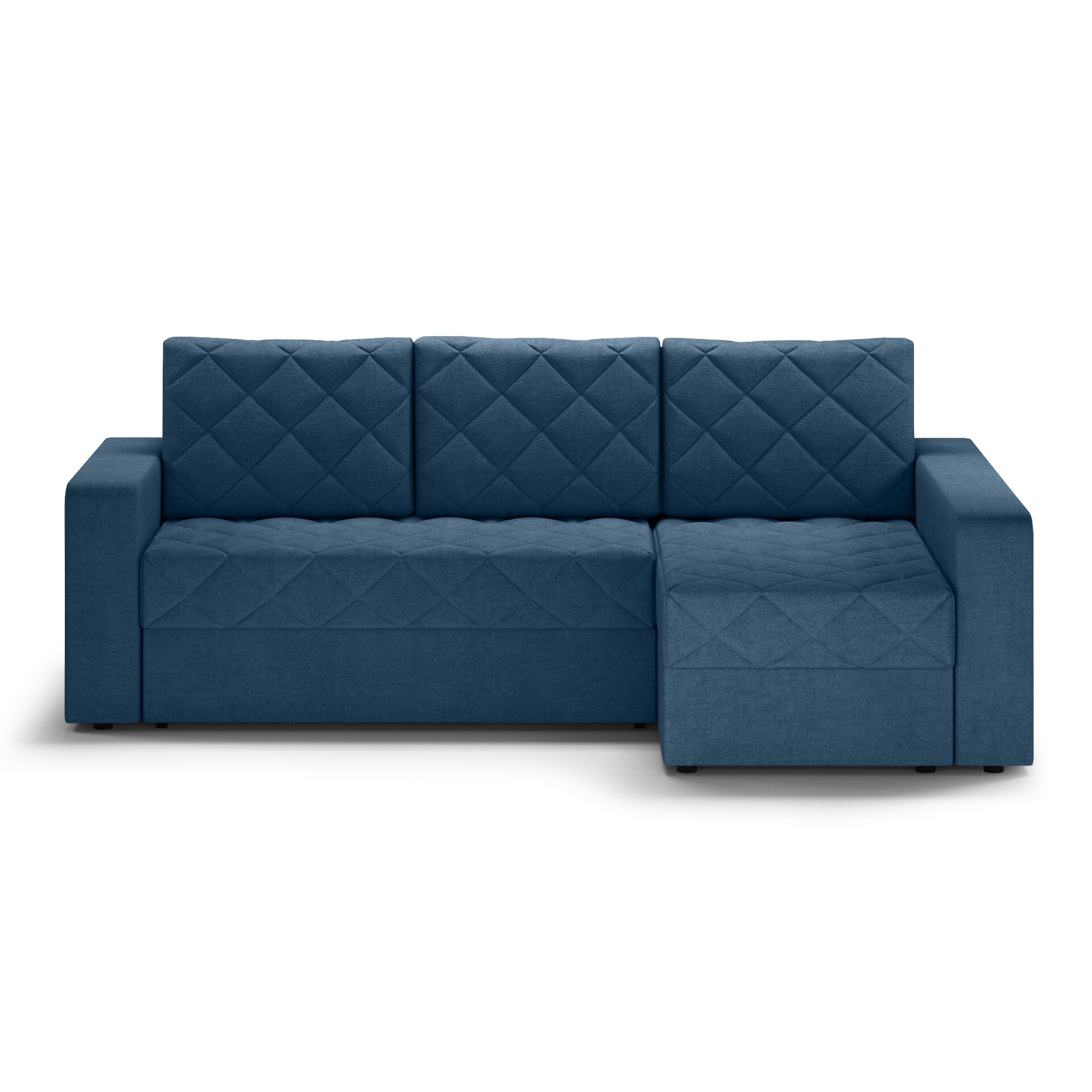 Диван угловой "Нью-Йорк правый" 248х155х81, 150х208, 3 места, синий микровелюр — фото 1