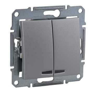 Sedna SDN0300360 Выключатель двухклавишный с синей подсветкой (10 А, под рамку, скрытая установка, алюминий) Schneider Electric - фото №6