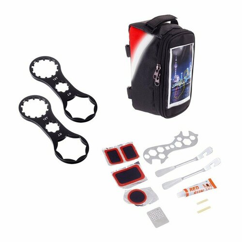 Набор для велосипеда 3 в 1: ремонтный набор, велосипедный ключ, сумка 9867419