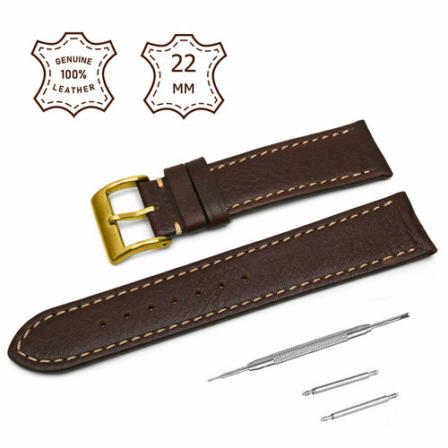 Ремешок AXIVER, фактура гладкая, диаметр шпильки 1.78 мм, размер 22мм, коричневый