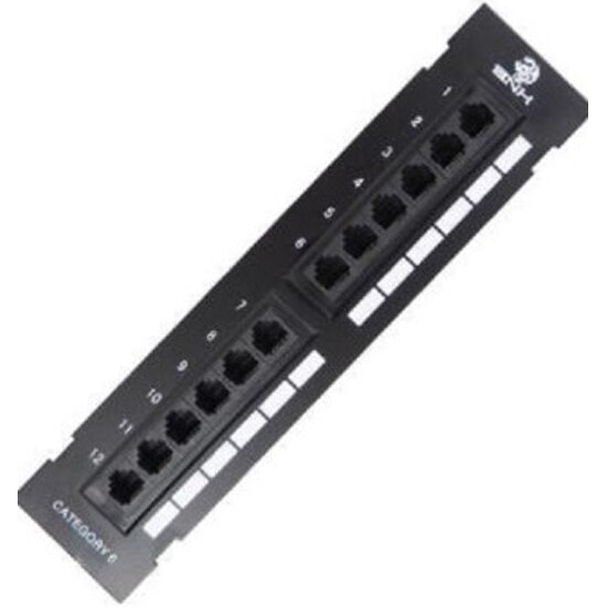 Патч-панель Bnh , настенная, портов: 12 х RJ45, кат. 6, универсальная, неэкр, цвет: чёрный, (B105-12-6-UNB)