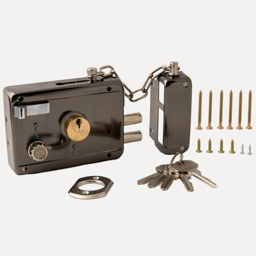 Изображение товара APECS 0097-BN накладной замок с двумя ригелями, ключ/ключ черный никель задвижка цепочка