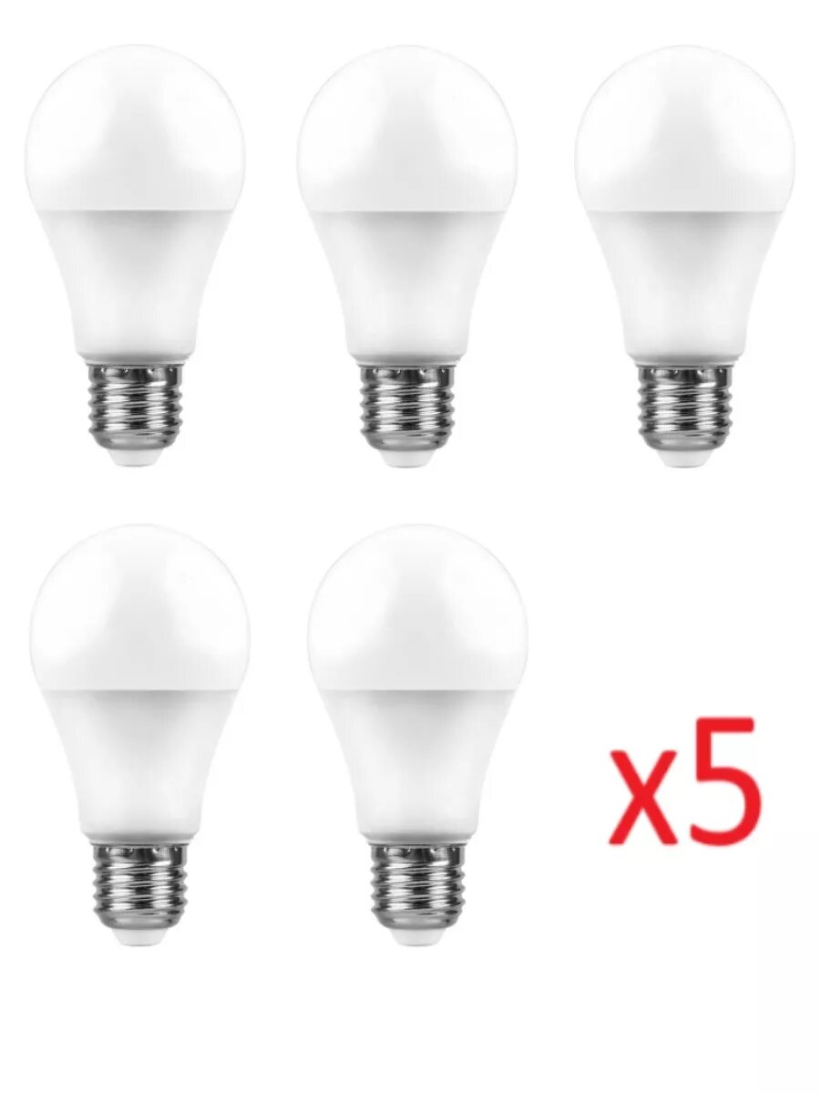 Лампа светодиодная SAFFIT SBA6012, E27, 12W, 2700K, теплый белый свет, 5 шт