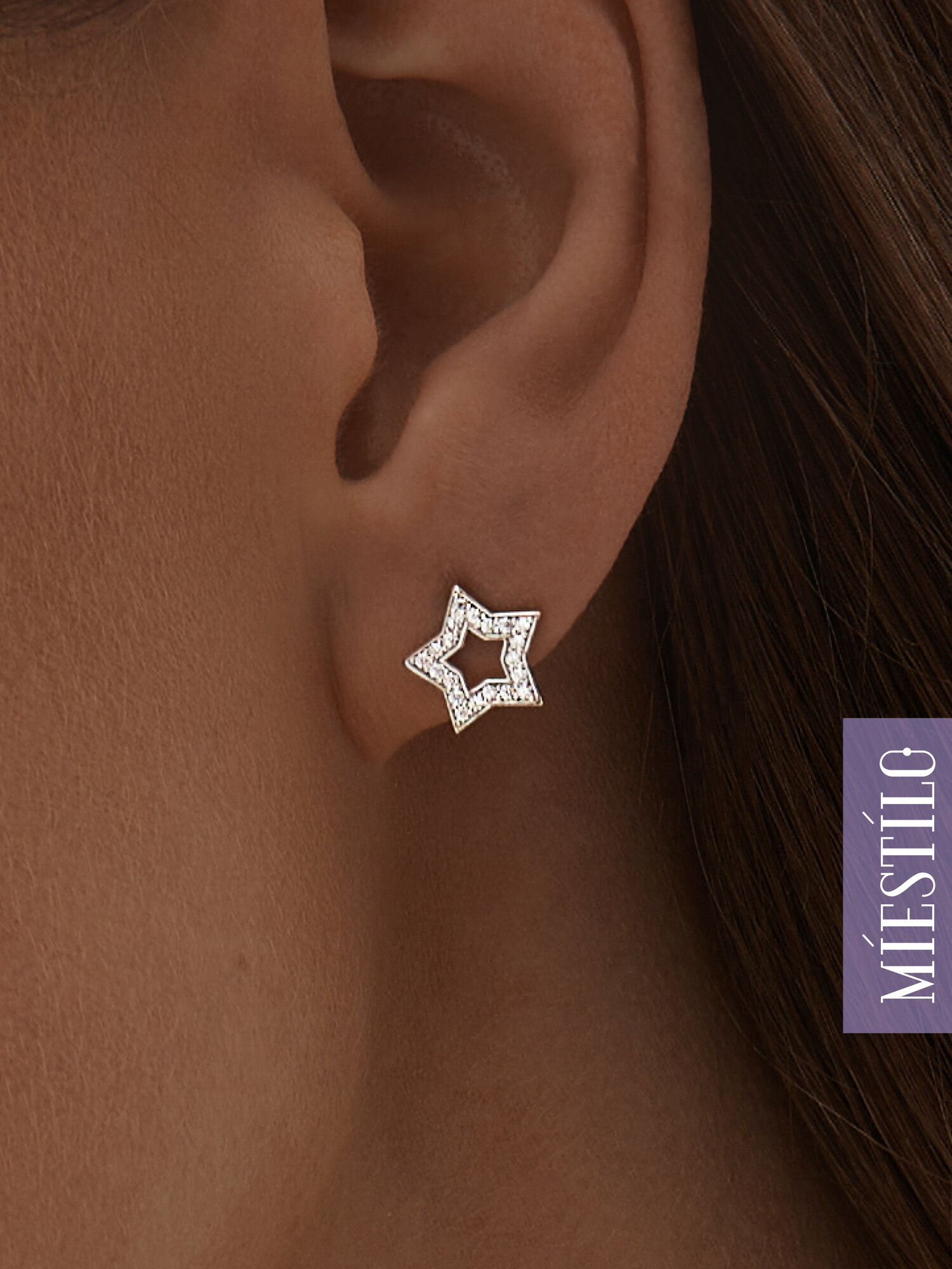 Серьги пусеты MIESTILO, серебро, 925 проба, родирование, фианит