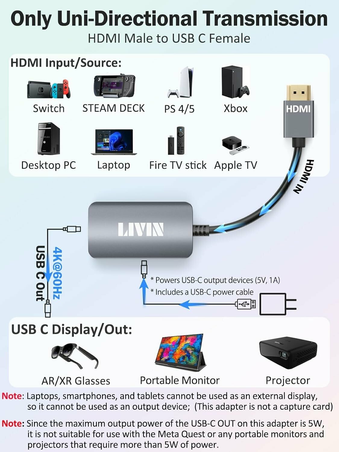 Аксессуары для виртуальной реальности-Портативный монитор с адаптером HDMI к USB C, очки дополненной реальности XREAL VITURE RayNeo Rokid