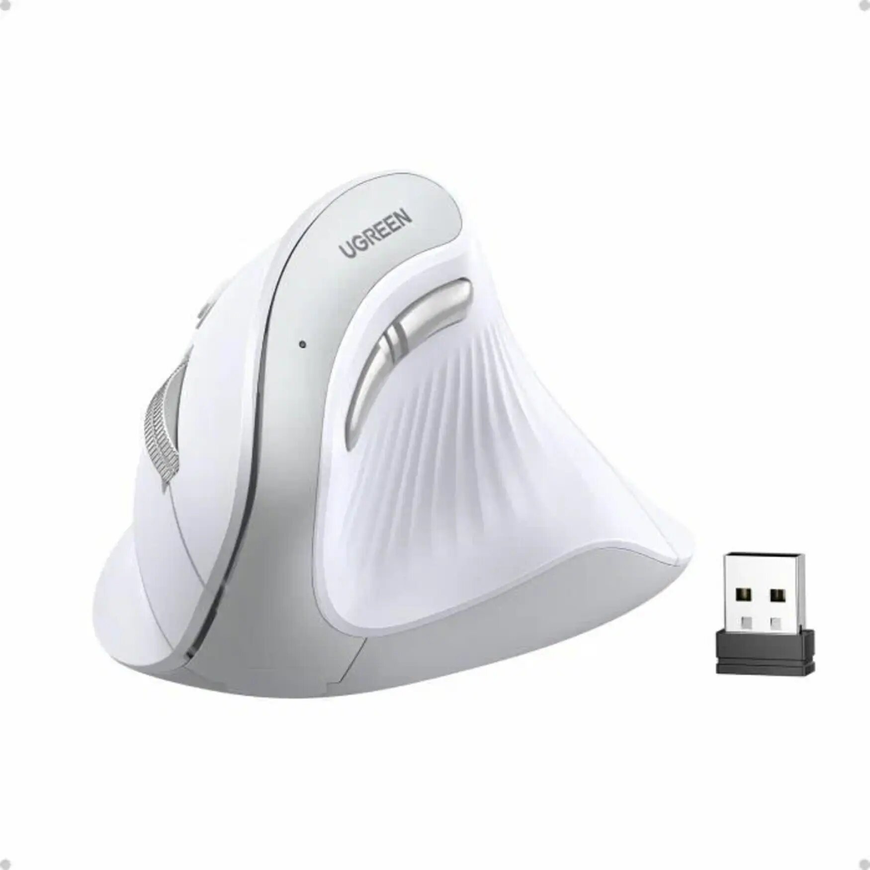 Беспроводная компьютерная мышь вертикальная UGREEN MU008 (25759) Wireless Vertical Mouse 2.4 GHz&BT. Цвет: белый
