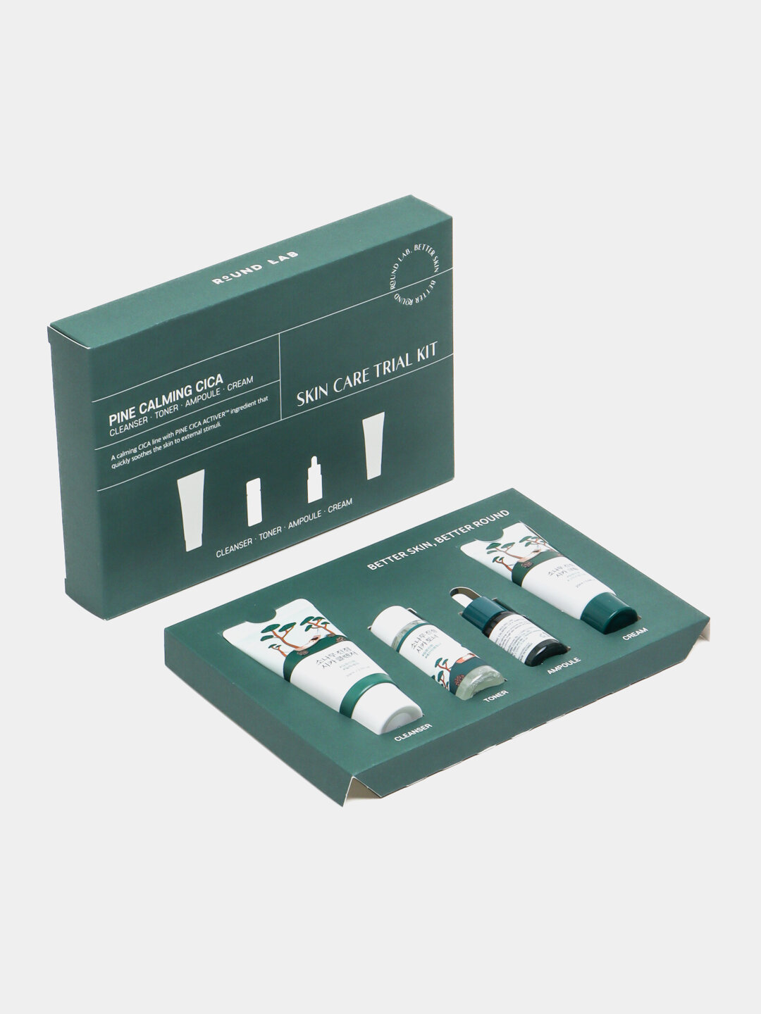 ROUND LAB дорожный набор миниатюр для лица, Pine Calming Cica Trial Kit, 4 средства Зеленый — фото 1