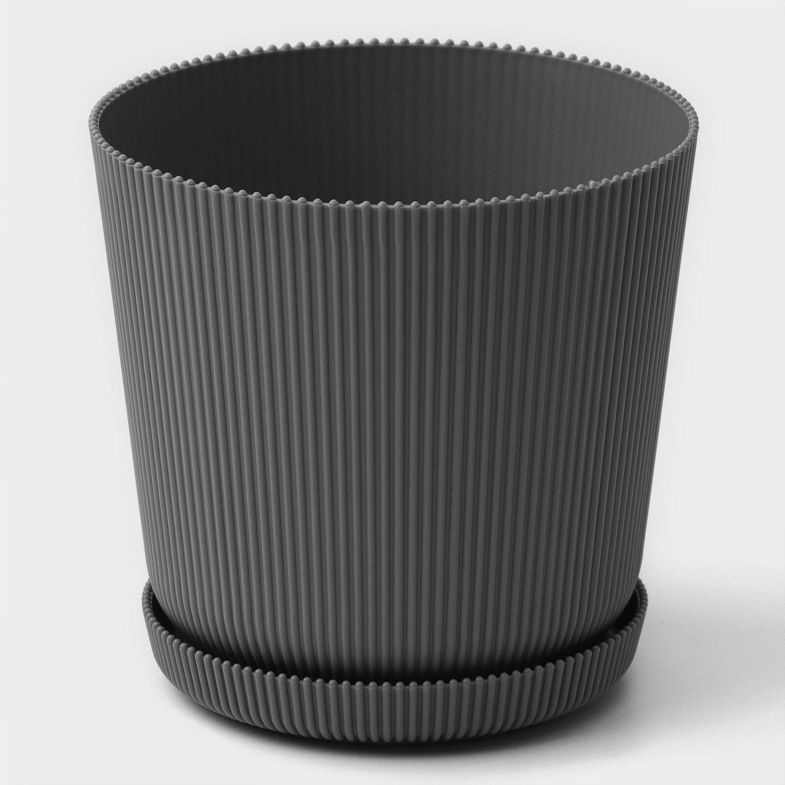 Горшок для цветов пластиковый кашпо с поддоном 2.2 л цвет серый