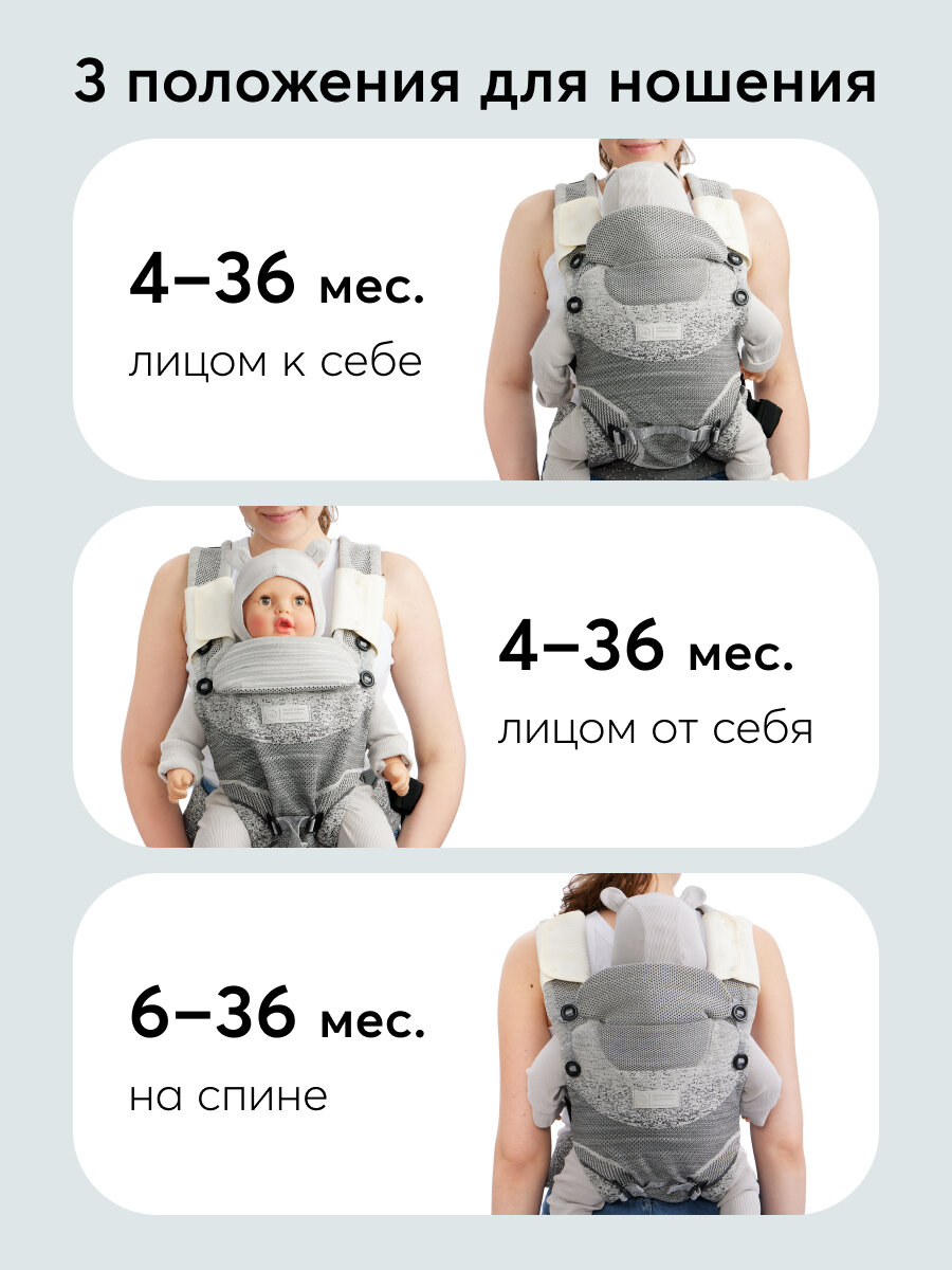 40068, Кенгуру переноска для детей Happy Baby Babyway, эргорюкзак для малышей, с тремя вариантами ношения, серый — фото 1