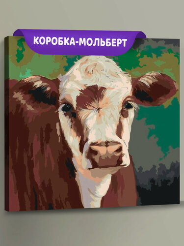 Изображение товара Картина по номерам на холсте с подрамником ЖПН "Корова", Раскраска 40х40 см, Корова Животные