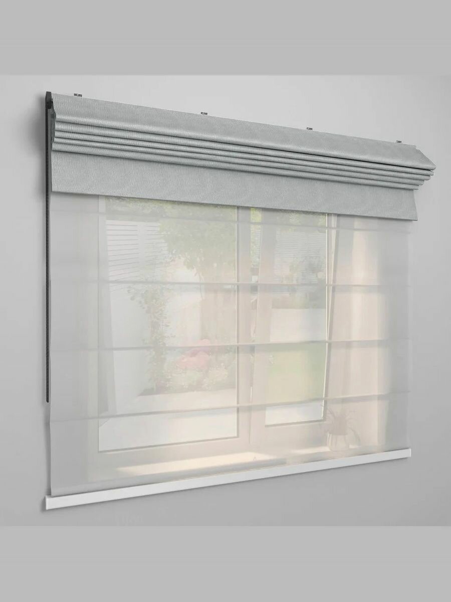 Римская штора Dim-out день ночь Монро серый 180х170 см OLEXDECO Твинс для кухни гостиной детской с закрытым карнизом one touch (черные комплектующие)