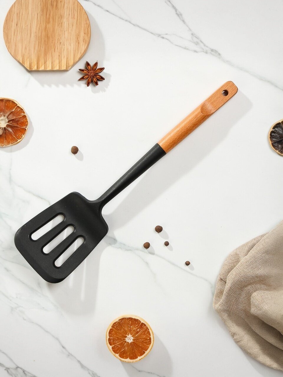 Лопатка для кухни бамбук силикон навеска Daniks Black WFCFA-0038-5
