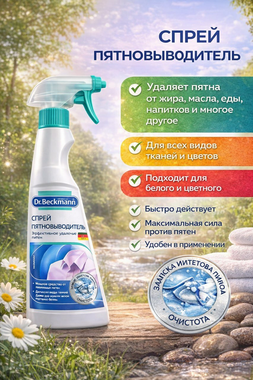 Пятновыводитель Dr. Beckmann, спрей, для широкого спектра тканей, 250 мл — фото 1