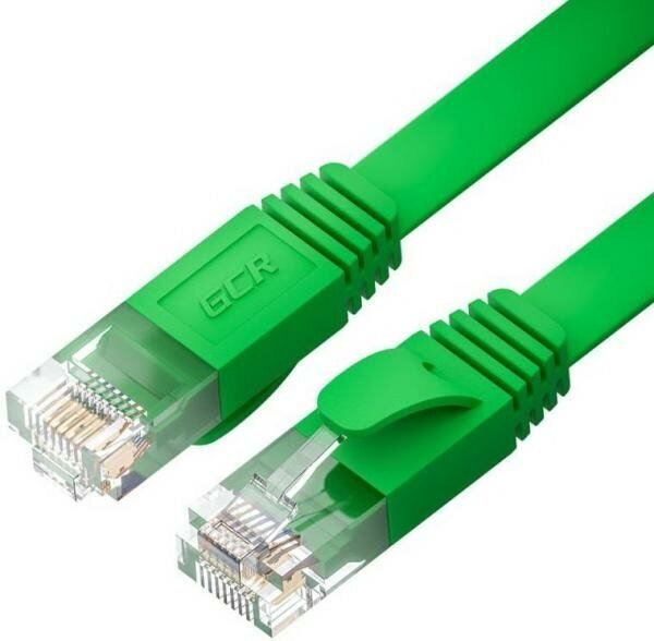 GCR Патч-корд PROF плоский прямой 5.0m, UTP медь кат.6, зеленый, 30 AWG, ethernet high speed 10 Гбит/с, RJ45, T568B, GCR-52843