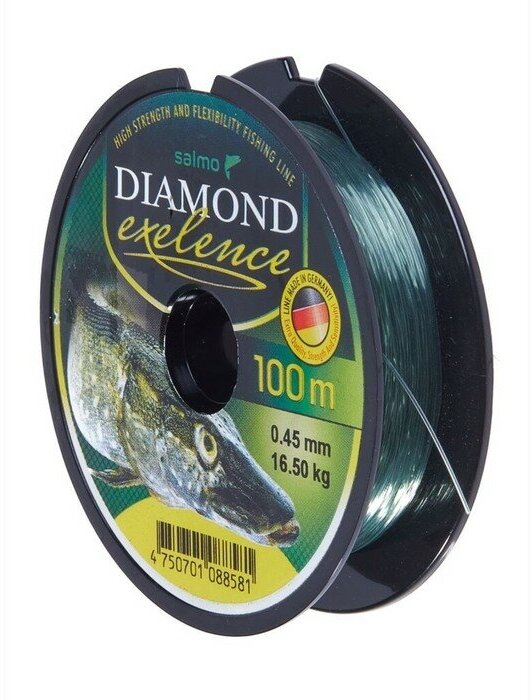 Леска монофильная Salmo Diamond EXELENCE диаметр 0.45 мм тест 16.5 кг 100 м светло-зелёная 758