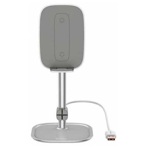 фото Подставка baseus literary youth desktop bracket + wireless charging для смартфона, цвет серый