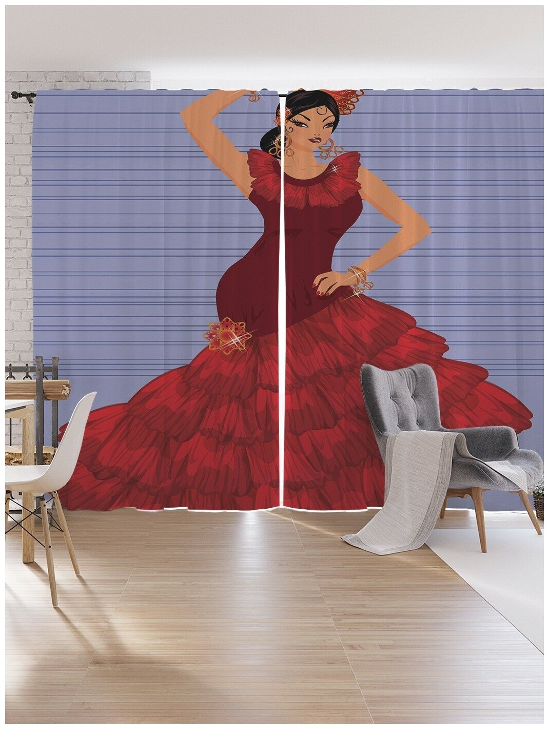 Шторы под лён JoyArty "Танцует фламенко", серия Oxford DeLux, 340х265 см