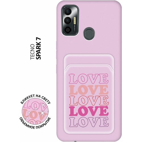 Матовый чехол с карманом Love Love Love для Tecno Spark 7 / Техно Спарк 7 с 3D эффектом розовый матовый чехол с карманом bloody john для tecno spark 7 техно спарк 7 с 3d эффектом черный