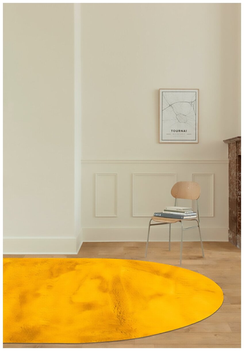 Ковер на пол 0,6 на 1,1 м в спальню, гостиную, детскую, пушистый, с длинным ворсом, жёлтый Rabbit Rex MR-445 овальный - фотография № 2