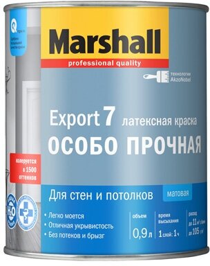 Краска в/д marshall export-7 bw матовая белая 0,9л белая, арт.5248845